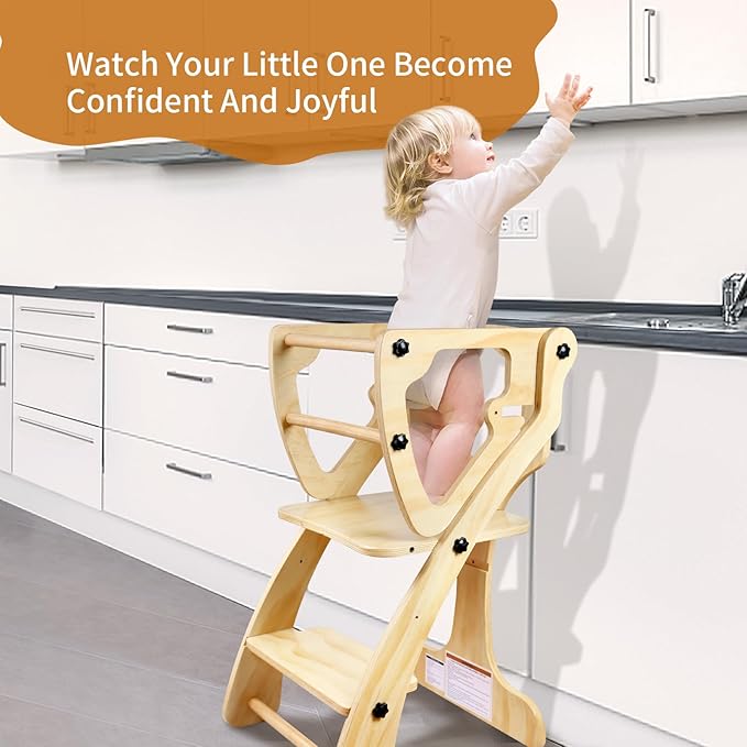 Toddler Tower, Kids Kitchen Step Stool Learning Tower, Adjustable Height with Safety Rails Helper Tower