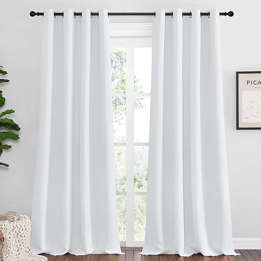 NICETOWN Room Darkening Curtain Panels, 2 Panels, 55 inches W x 102 inches, Greyish White, Home Fashion Ring Top Thermal Insulated Room Darkening Curtains for Bedroom/Nursery