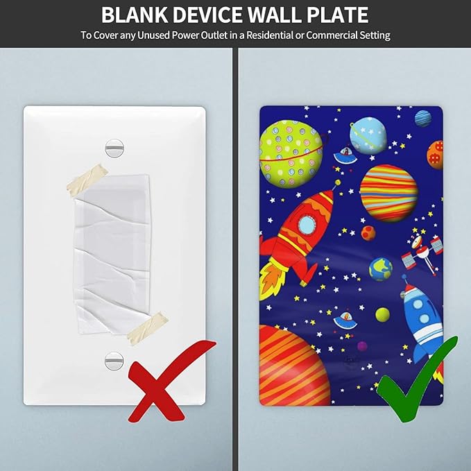 Space Astronaut Single Blank Switch Wall Plate Cover Outlets Decorative 1-Gang for Electrical Boys Kids Room Bathroom Bedroom Home Kitchen One Receptacle Polycarbonate Power Gear 4.5" x 2.76"