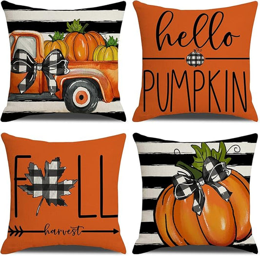 Fall Decorations for Home, Fall Pillow Covers 18x18 Set of 4, Thanksgiving Decorations Autumn Cushion Case for Couch