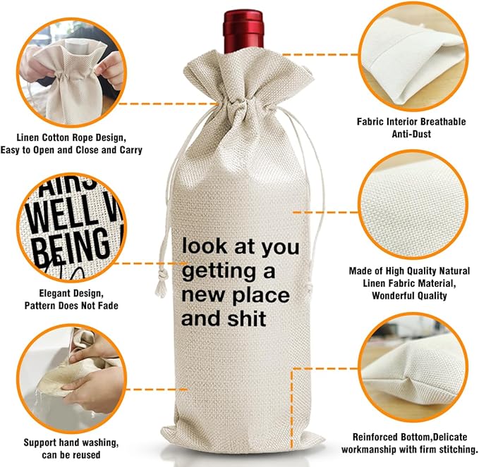 DOI-LANEE Housewarming Wine Bag, New Home Gifts Bag for Women, Wine Bags for Homeowner, First New House Gifts for Neighbor, Look At You Getting A New Place, Realtor Gifts to Women, New Home Gifts