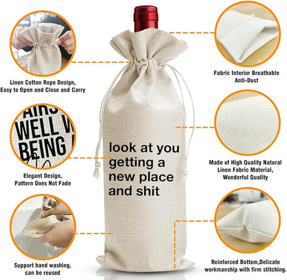 DOI-LANEE Housewarming Wine Bag, New Home Gifts Bag for Women, Wine Bags for Homeowner, First New House Gifts for Neighbor, Look At You Getting A New Place, Realtor Gifts to Women, New Home Gifts