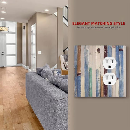 Vintage Wood Texture Farmhouse Decorative Combo 1 Blank Duplex Outlet Switch Cover Wall Plate 2 Gang for Electrical Kitchen Living Room Bedroom Bathroom Home Novelty Decorate