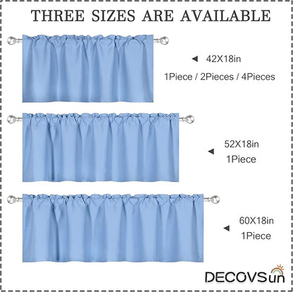 4 Panels Sky Blue Valance for Windows 42x18 Inch Thermal Insulated Blackout Rod Pocket Kitchen Short Curtain Toppers Valance for Bathroom Living Room, Light Baby Blue