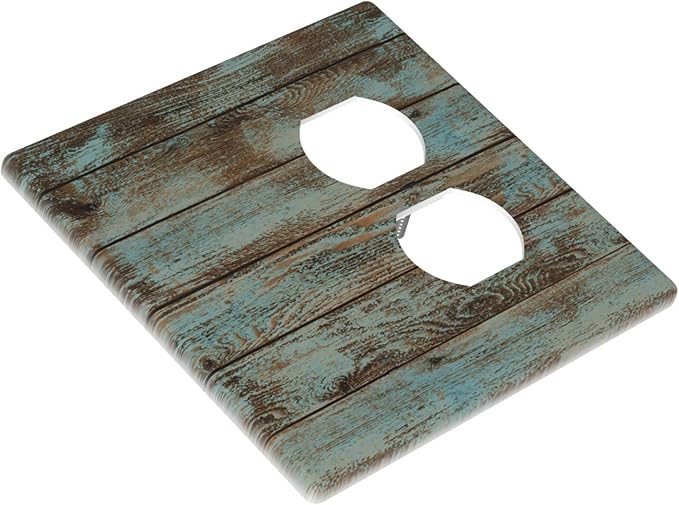 Vintage Green Wood Texture Combo Single Blank 1 Duplex Outlet Switch Wall Plate Cover Decorative 2-Gang for Electrical Room Bathroom Bedroom Home Kitchen One Receptacle 4.5" x 4.6"