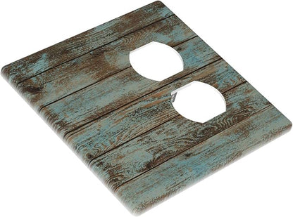 Vintage Green Wood Texture Combo Single Blank 1 Duplex Outlet Switch Wall Plate Cover Decorative 2-Gang for Electrical Room Bathroom Bedroom Home Kitchen One Receptacle 4.5" x 4.6"