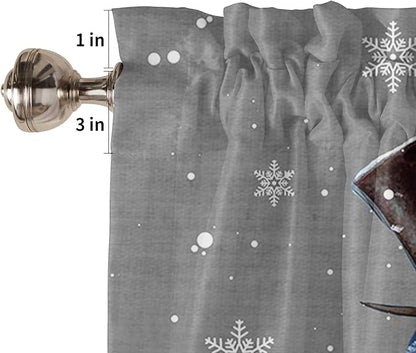 Winter Holidays Snowman Valance Kitchen Curtains for Window, Christmas Tree Cardinal Rod Pocket Valances Window Treatments White Snowflake Curtains for Bedroom/Living Room,54" X 18" -1 Panel, Gray