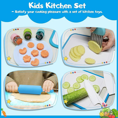 19 PCS Montessori Kitchen Tools for Toddlers Children Safe Knives Set for Real Cooking Kids Cooking Knife for Boys and Girls, MTSR Toys for Fine Motor Skills Hand-Eye COORD & Creativity