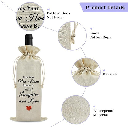 New Home Gift for Homeowner Wine Bags Housewarming Gifts Realtor Gift to Clients House Warming Party Decors Reusable Burlap Wine Wrapping Bags New Apartment Gift for Neighbor Women Men Wine Gift Bag