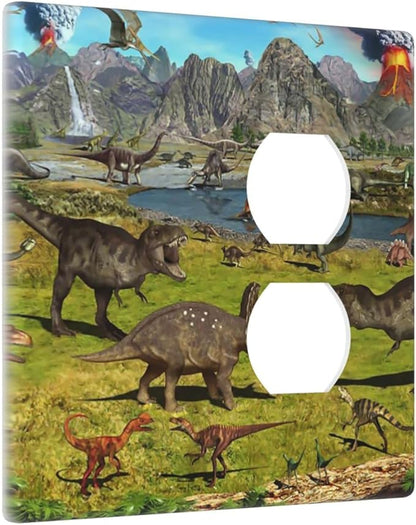 Cute Dinosaur Combo Single Blank 1 Duplex Outlet Switch Wall Plate Cover Decorative 2-Gang for Electrical Boys Kids Room Bathroom Bedroom Home Kitchen One Receptacle 4.5" x 4.6"