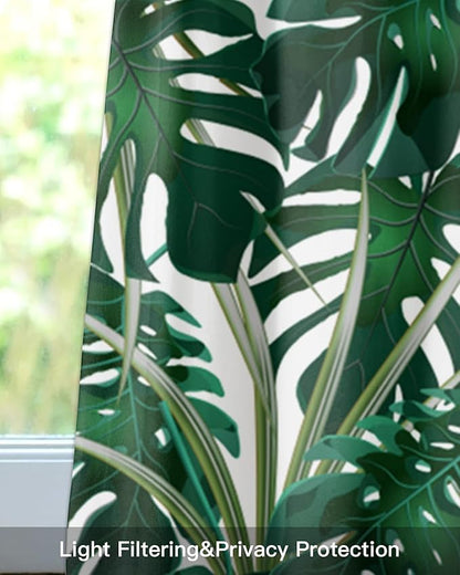 Vandarllin Summer Tropical Plant Kitchen Curtains Valances for Windows Green Monstera Leaves Rod Pocket Window Treatment for Kitchen/Living Room/Bedroom/Bathroom,42" X 12" -1 Panel,