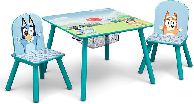 Delta Children Bluey Kids Table and Chair Set with Storage (2 Chairs Included) - Greenguard Gold Certified - Ideal for Arts & Crafts, Snack Time, Homeschooling, Homework & More, Blue