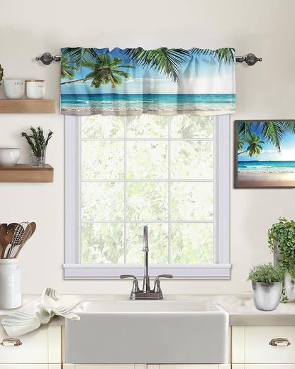 Vandarllin Palms Tree Ocean Kitchen Curtains Valances for Windows Tropical Sea Rod Pocket Window Treatment for Kitchen/Living Room/Bedroom/Bathroom,60" X 18" -1 Panel, Beach Theme