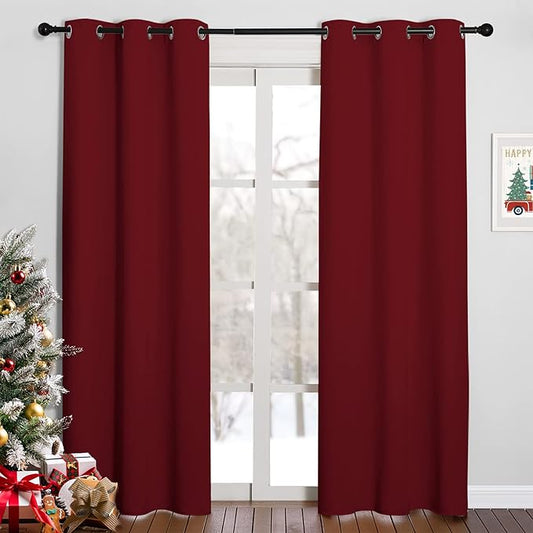 NICETOWN Home Decorations Thermal Insulated Solid Grommet Top Blackout Living Room Curtains/Drapes for Christmas & Thanksgiving Gift (1 Pair, 42 x 84 inches, Burgundy Red)