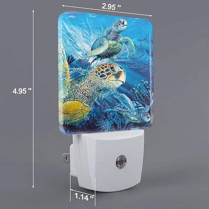 Sea Turtle Night Light for Kids Boys Plug into Wall Led Nightlight with Dusk to Dawn Sensor Compact Lamp Bedroom Bathroom Nursery Hallway Stairs Kitchen Home Decor