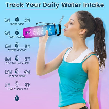 ZOMAKE 32oz Motivational Water Bottle with Times to Drink,Time Marker & Removable Strainer,Fast Flow,Leakproof Tritan BPA Free Non-Toxic Water Jug for Fitness,Gym,Sports…