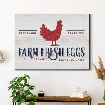 Renditions Gallery Canvas Animal Wall Art Home Paintings & Prints Organic Farm Fresh Eggs Abstract Red & White Modern Chicken Artwork Decorations for Bedroom Office Kitchen - 24"x36" LT33