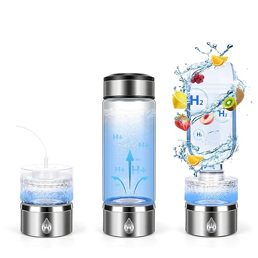 3 in 1 Hydrogen Water Bottle, Hydrogen Water Bottle Generator with SPE PEM Technology Water Ionizer, Portable Hydro Water Bottle Improve Water in 3 Min for Home, Office, Travel Daily, Drinking(Silver)