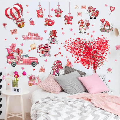 2 Sheets Valentine's Day Wall Decals Heart Tree Red Truck Valentines Day Wall Stickers Romantic Love Heart Wall Decor Home Bedroom Decor for Couple Living Room Kitchen Window Wedding Anniversary Art