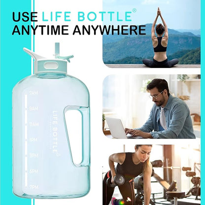 1 Gallon Water Bottle with Straw Lid and Chug Lid, Big Leakproof Water Jug with Time Marker, No Quotes. 128 oz Water Bottle with Handle and Straw, BPA Free