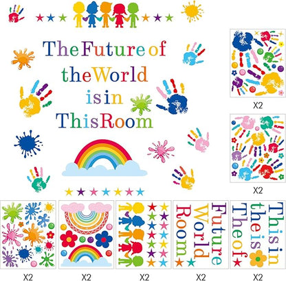 172pcs Colorful Inspirational Wall Decals, Handprint Wall Stickers, Removable Motivational Sticker for Kid Bedroom, Classroom, Kindergarten, School, Playroom