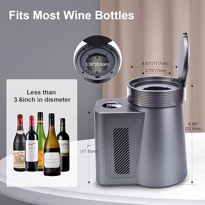 Electric Wine Cooler, Wine Chiller for 750ml Wine and Champagne Bottles, Single Bottle Wine Cooler Keep Cold, Portable Wine Bottle Chiller with Power Cord for Home and Car, Gift for Wine Lover