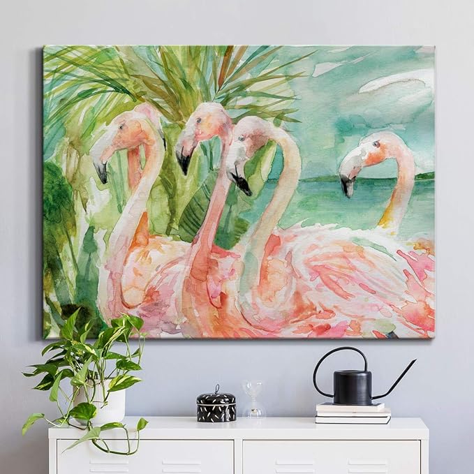 Renditions Gallery Canvas Animal Wall Art Modern Decorations Paintings Pink flamboyant Flamingoes Glam Abstract Romantic Artwork Home Prints for Bedroom Office Kitchen - 24"x36" LT33