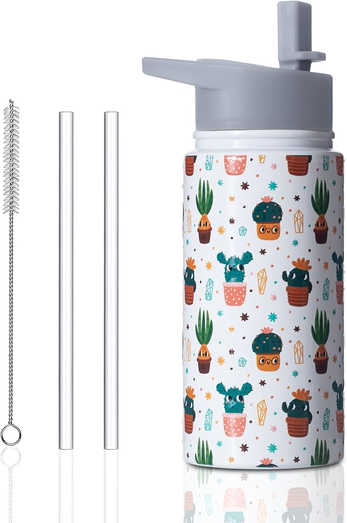 15oz Cactus Insulated Stainless Steel Water Bottle With Straw & Brush, Christmas Birthday Gifts for School - Hand Wash Only