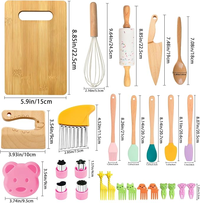 Wooden Kids Knife Set for Real Cooking,26PCS Kids Cooking Sets Real,Montessori Kitchen Tools and Toddler Knife Set,gift for children,Toddler Kitchen Tools for Real Cooking Experience