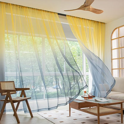 Windows Gradient Sheer Curtains 72 Inches Length 2 Panels Voile Light Filtering Sheer Curtains Panel Basic Rod Pocket for Bedroom Living Room Children Room Kitchen Yard