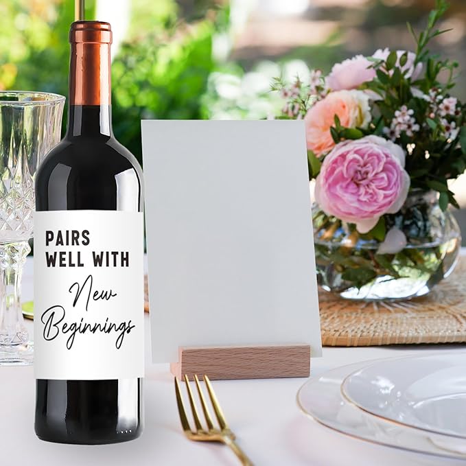 24Pcs New Beginnigs Wine Labels, New Job New Home Retirement Graduation Wedding Gifts for Women Men, Housewarming Gifts New Home, Pairs Well with New Beginnigs Wine Bottle Stickers Labels