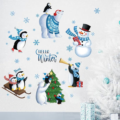 Yovkky Hello Winter Wall Decals Stickers, Christmas Tree Winter Bear Penguin Snowman Snowflakes Nursery Decorations Kids Bedroom Art, Xmas Baby Boys Girls Room Living Room Kitchen Holiday Decor Gift