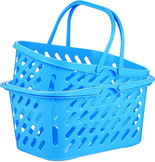 Alipis Play Grocery Basket Mini Shopping Basket Plastic Grocery Basket with Handle, Toys Storage Organizer Kitchen Storage Baskets, Blue, 2Pcs