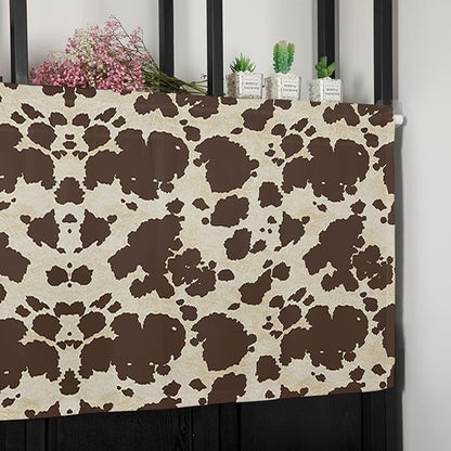 Vandarllin Brown Cowhide Cow Print Kitchen Curtains Valances for Windows Graffie Rod Pocket Window Treatment for Kitchen/Living Room/Bedroom/Bathroom,42" X 12" -1 Panel,