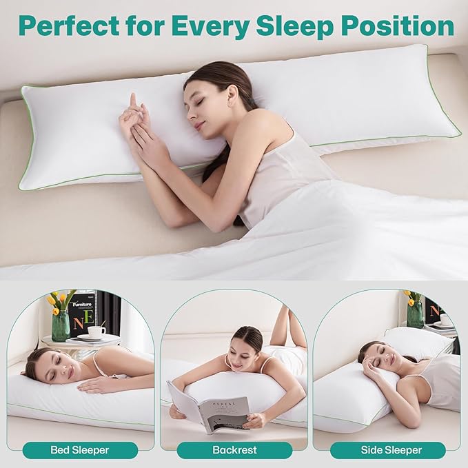 100% Breathable Cotton Cover Body Pillow for Adult Cooling Weighted Body Pillows Insert, Firm Support, and Unique Contour Swan Design for Full Body Relaxation 20 * 54（Green）