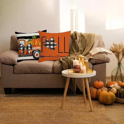 Fall Decorations for Home, Fall Pillow Covers 18x18 Set of 4, Thanksgiving Decorations Autumn Cushion Case for Couch