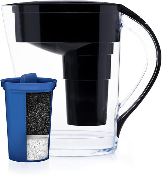 Santevia MINA Alkaline Water Filter Pitcher | 9-Cup at Home Water Filter That Adds Minerals and Makes Water Alkaline | Chlorine and Lead Water Filter | Made in North America