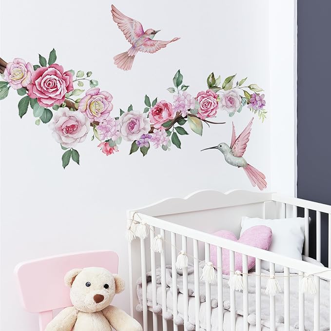 Elegant Flower & Bird Wall Decals - 2 Sheets, Perfect for Home Decor, 90cm x 30cm