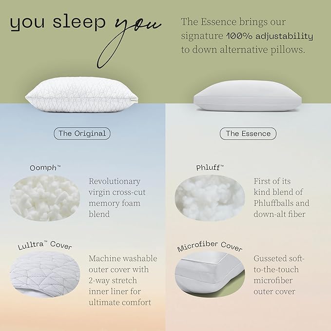 Coop Home Goods The Essence Down Alternative Pillow Queen Size Set of 2, Best Pillows for Sleeping, Adjustable Alternative to Down Pillows, Luxury Hotel Pillows for Back, Stomach or Side Sleepers