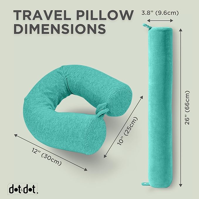 Dot&Dot Travel Pillow for Neck, Chin, Lumbar and Leg Support - for Traveling on Airplane, Bus, Train or at Home - Best for Side, Stomach and Back Sleepers - Adjustable, Bendable Roll Pillow