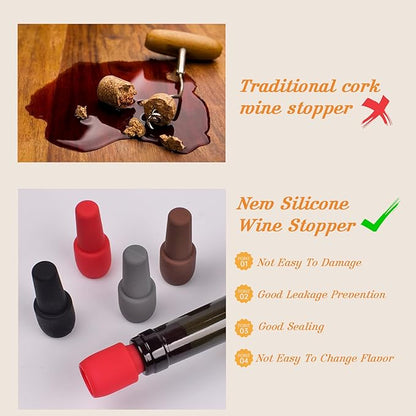 Wine Stopper for Keeping Wine & Champagne Fresh, 12PCS Reusable Silicone Wine Sealer for Wine Bottles, Wine Bottle & Beverage Stopper for Home Use.