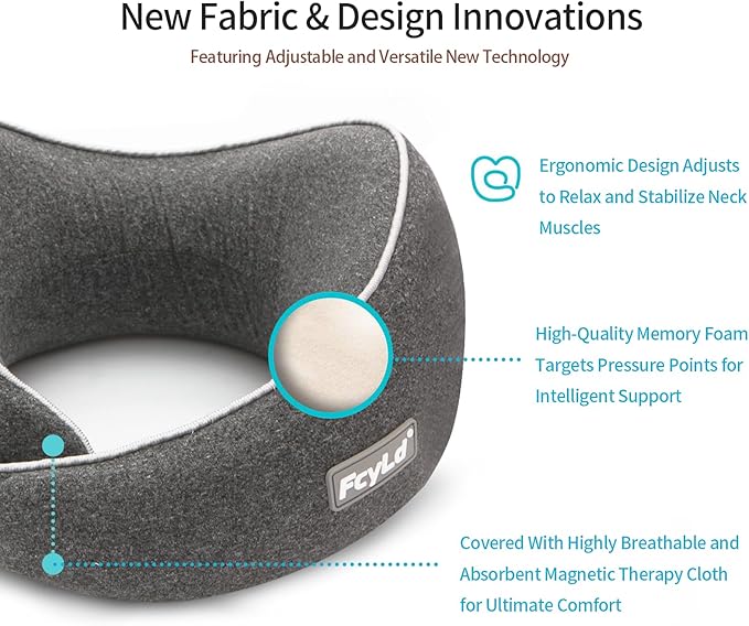 Memory Foam Travel Neck Pillow, 360° Ergonomic Design, Comfortable and Portable, Adjustable Washable Cover, Includes 3D Eye Mask, Earplugs, for Airplane, Car, Office, Home