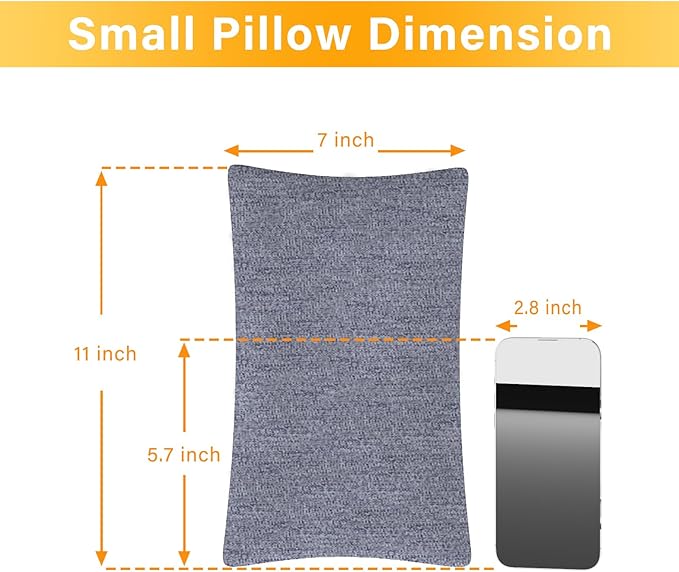 2 Pack Small Pillow, Cooling Memory Foam Mini Pillow 11 X 7 Inches for Sleeping, Travel, Neck, Knee Support, Tiny Pillow Cushion for Pet, Dogs (Grey)