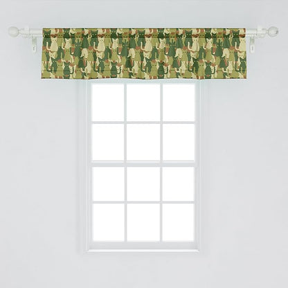 Ambesonne Camo Window Valance, Kitten Silhouette Protective Cat Theme in Jungle Colors Animal Silhouettes, Curtain Valance for Kitchen Bedroom Decor with Rod Pocket, 42" x 12", Green Dark Green Cream