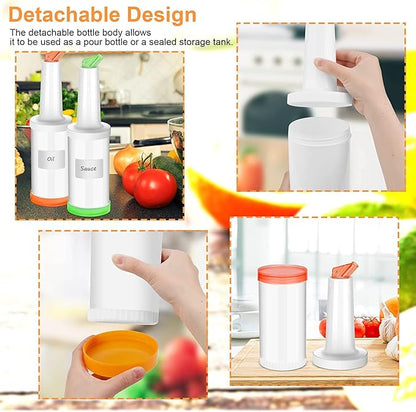 12 Pcs Juice Pour Bottles and 40 Pcs Pourers, Liquor and Juice Pouring Bottles and Containers Bar Supplies Plastic Juice Pour Bottles Stainless Steel Liquor Bottles Pourers for Home Kitchen Party Bar