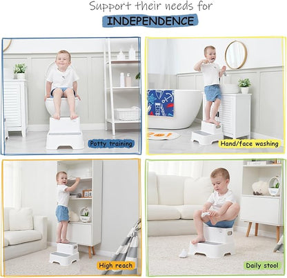 Toddler Step Stool for Bathroom Sink, 2-Pack Kids Toilet Potty Step Stools, Heavy Duty Baby Child Stepping Stool with Handle for Toddlers Kitchen Counter Bedroom Nursery Room (White)