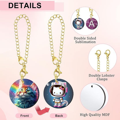 15 Sets Sublimation Charms Accessories for Stanley Cup Sublimation Keychain Blanks Bulk MDF Sublimation Key Chains Charm Blanks for Tumblers with Handle for DIY Crafts Gift (Round)