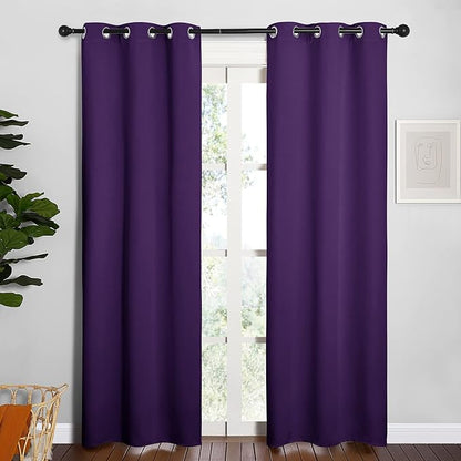 NICETOWN Blackout Curtain Panels for Kids Room, Triple Weave Home Decoration Thermal Insulated Solid Ring Top Blackout Curtains/Drapes (Set of 2, 34 x 84 inches, Royal Purple)