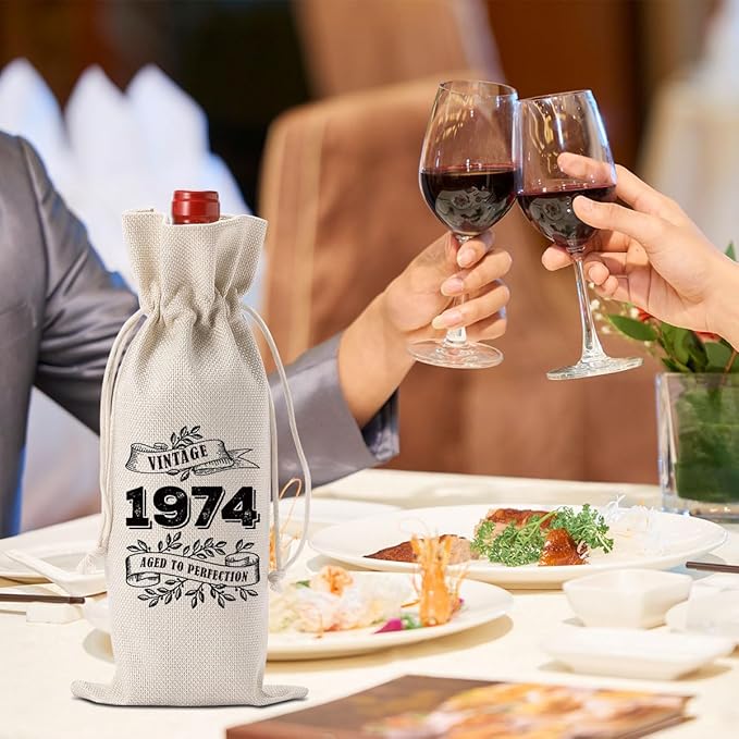 YUANHAO 50th Birthday Wine Bag, 50th Birthday Gifts Her Him, 50th Birthday Decorations, Best Vintage 1974 Year Old Gifts Wine Bag