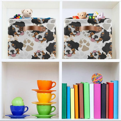 Wamika Bernese Mountain Dog Storage Basket Fabric Pet Toy Baskets Cute Dogs Puppy Paws Open Home Storage Bins Boxes Foldable Organizer Bag for Pet Toy Bathroom Shelf Closet Baskets 16×12×8 Inches